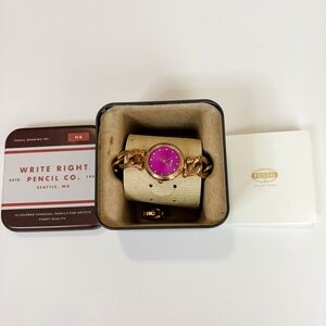 Fossil Hot Pink & Rose Gold Watch with Tin
